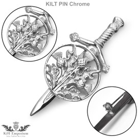 Kilt Emporium Trinity Thistle Large Kilt Pin Rust Free Brass Scottish Emblem - 4 Inches (Chrome)