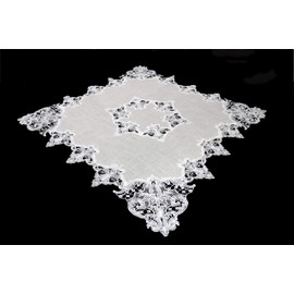 Marina Decoration Vintage Elegant Lace Embroidered Cutwork Kitchen Dining Tablecloth, White Lace with Beige Base 36 Inch Square for Small Coffee Tea Table and Nightstand