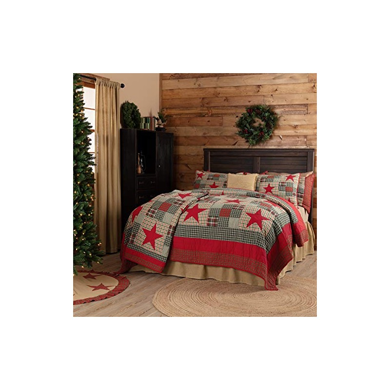 VHC Brands Forreston Ninepatch Queen 90x90 Quilt, Red