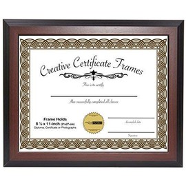 CreativePF [8.5x11mh] Mahogany Finish Diploma Frame Displays 8.5 by 11-inch Certificate, Graduation, University, Diploma Frames with Stand & Installed Wall Hanger