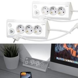 revolt Steckdosenleisten: 3-fach-Steckdose mit Nachtlicht, 1x USB A QC, 1x USB C PD, weiß 2er-Se (3-fach-Steckdosenleiste, 3-fach-Eck-Steckdosenleiste, Überspannungsschutz)