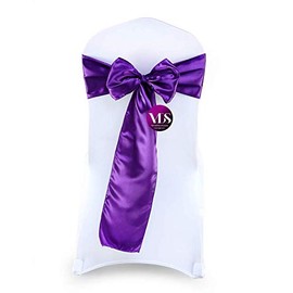 VDS Satin Chair Sashes Chair Cover Back Tie Sateen Bows Ribbon for Wedding Birthday Graduation Engagement Ceremony Event Party Banquet Venue Hotel All Dining Chair Decoration (25PC) (Purple)