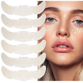 Face Tattoo Carnival, Glitter Festival Make Up Tattoos, Waterproof Freckles Freckles Tattoo in Gold for Women (Gold, 6 Sheets)