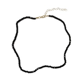 Caiyao Dainty Black Spinel Beaded Choker Necklace for Women Lightweight Tiny Trendy Natural Shiny 3mm Faceted Black Agate Crystal Stone Necklace-black