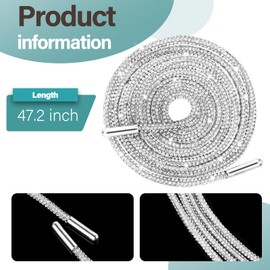 Ymapinc 2Pcs Rhinestone Glitter Rope, Crystal Bling Bling Shiny Round Shoe Laces for Sneakers, Drawstring Cords Hoodie String Replacement for Sweatpants Shorts Crystal Hoodies