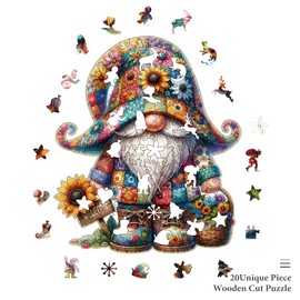 Hlison Wooden Jigsaw Puzzles, Gnome Wooden Puzzles for Adults with Unique Shape, Medium 10.3"x11.8" Wooden Puzzles with Exquisite Wooden Box Packaging
