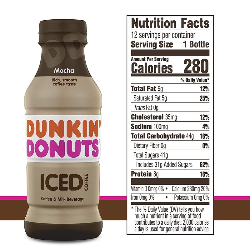 Dunkin Donuts Iced Coffee, Mocha, 13.7 Fluid Ounce (Pack of