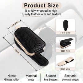 SINGARO Sunglasses Holder for Car, Leather Magnetic Buckle Sun Visor Sunglass Clip, Ticket Card Storage Glasses Clip, Car Interior Accessories for Men and Women（2PCS Black-Beige）