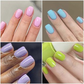 4 Packs (96 Pcs) Square Press on Nails Short Fake Nails Solid Color Press on Nails Pink Green Blue Purple False Nails Pure Color Glue on Nails Gel Fake Nails for Women Kid Stick on Nails 12 Sizes