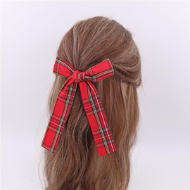 Set of 6 Tartan Bow Hair Clips for Baby Girl and Mom Women Plaid Headbands Scrunchies Scottish Hair Bows for School Girls (6 pcs Tartan Red)