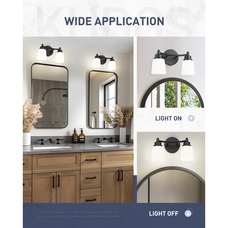 kudos Black Bathroom Light Fixtures Over Mirror, 21 Inch 3-Light