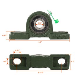 Pillow Block Bearing 5/8 inch Shaft Bore, Solid Cast Iron Base, Self-Aligning, Pack of 2