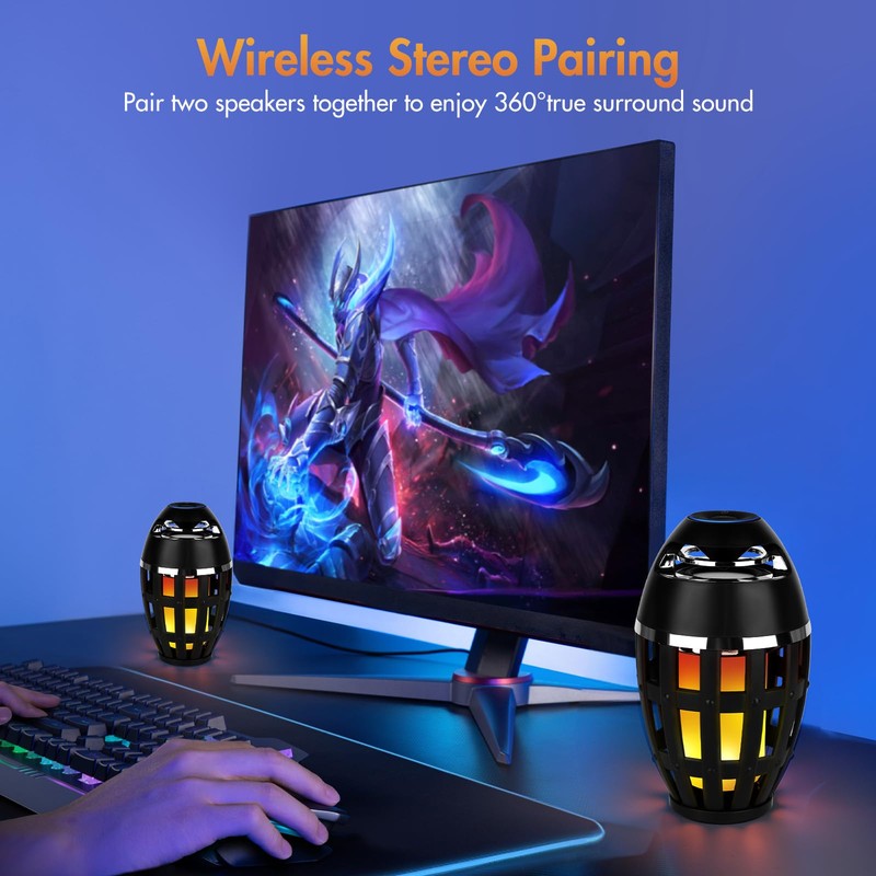 ALLOMN LED Bluetooth Flame Speakers, Outdoor LED Flame Effect Bluetooth