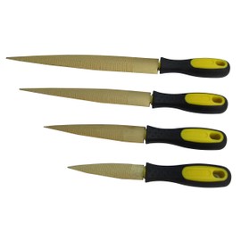 Golden Wood Rasp 4Piece Set, Fine Cut, 4"-6"-8"-10", Tapered Rasp for Wood, Leather, Soft Metals, Soft Plastic, Quality High Carbon Steel Rasp File 4-Pack