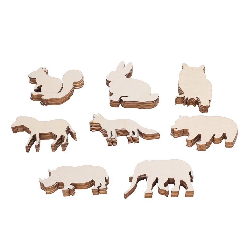 48PCS Animal Wooden Slice DIY Wood Ornaments Blank Decoration Shaped