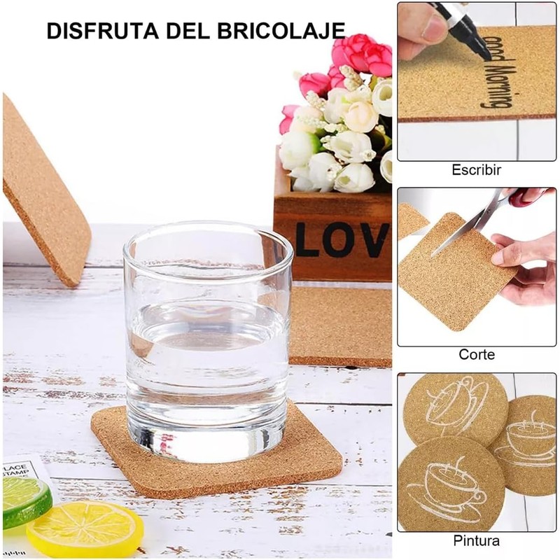 Posavasos de Corcho,30 Piezas Coasters,Posavasos de Bebidas Portavasos Reutilizables Absorbentes