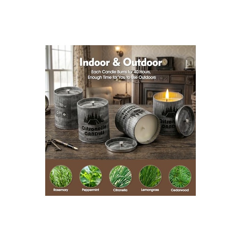 Citronella Candles Set - 4-Pack Natural Soy Wax Candles