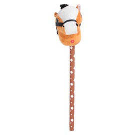 70cm Height Plush Horse Stick Toy Cute Expression 2 Sound Effect Outdoor Stuffed Stick Horse Light Brown with Black Hair