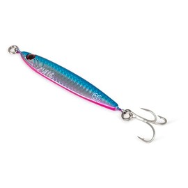 Single Pack 60g Vertical Casting Jig Set with Super Sharp Treble Hooks, Pink-Blue - Saltwater & Freshwater Compatible