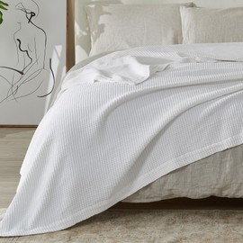 Vintage Comfort 100% Cotton Waffle Weave Queen Bed Blanket | White Waffle Knit Blanket | Ultra-Soft, All Season Textured Blankets & Throws for Bed, Couch, or Chair (Full/Queen, White)