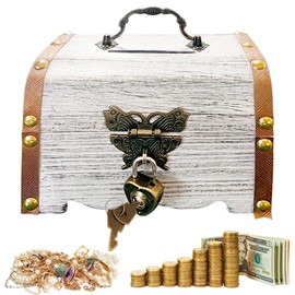 Mineup Wooden Treasure Chest, Vintage Wooden Chest Storage, 14.5 x 10.5 x 9.5 cm, Vintage Money Box with Lock, Pirate Treasure Chest, Small Treasure Chest, Wooden Chest with Lid for Children's