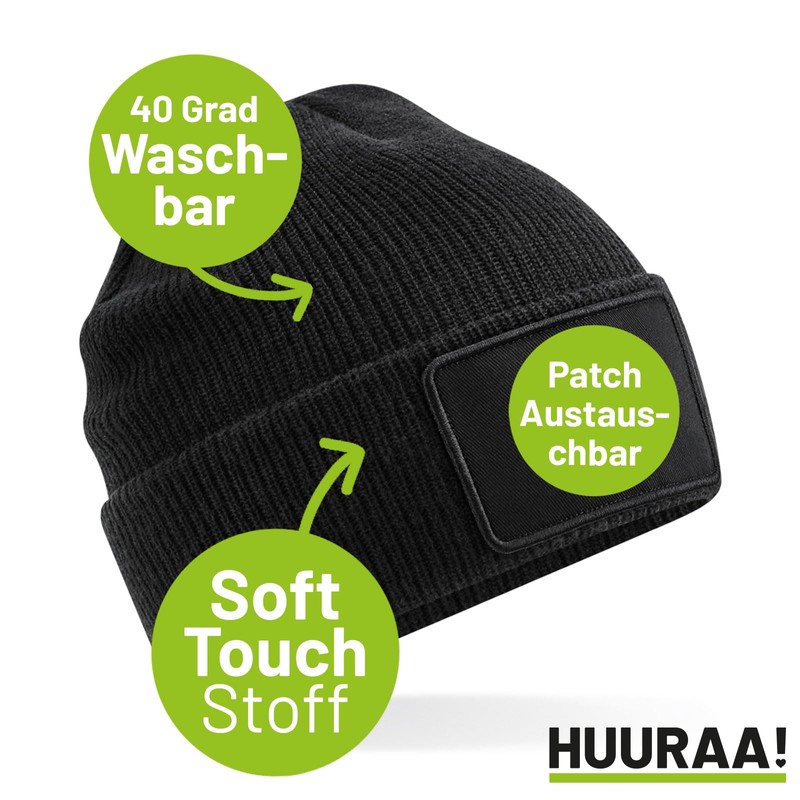 Huuraa Beanie Hausmeister mit Herz Geschenk Black Hausmeister Geschenkidee