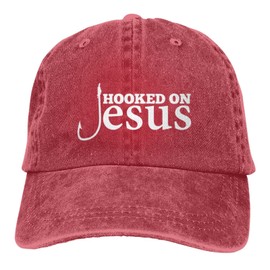 Funny Hooked On Jesus Christian God Faith Cross Trucker Hat Fun Summer Baseball Cap Black Snapback Dad Hat, Red, One Size