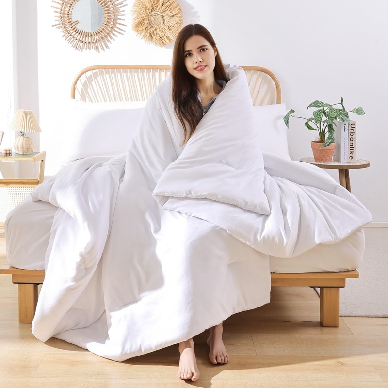 ROSGONIA Comforter Full Size for Girls Boys Teens White, 3pcs