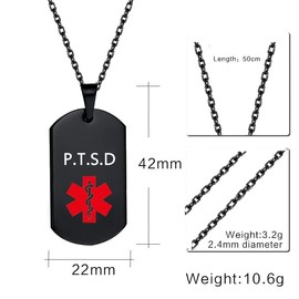 OutstandLong Medical Alert ID P.T.S.D Necklace Pendant for Men Women Stainless Steel Medical ID Tag Emergency Med Alert Necklace Jewelry