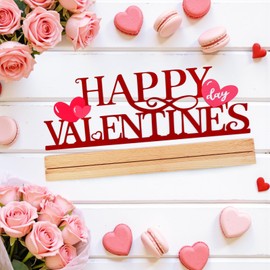 ASTNIC Metal Happy Valentine's Day Sign,Valentines Day Decorations Indoor Romantic Heart Word Valentines Day Table Decorations with Wooden Base for Home Decor Party Wedding Shelf Tabletop Centerpiece Gifts (Red, Happy Valentine’s)