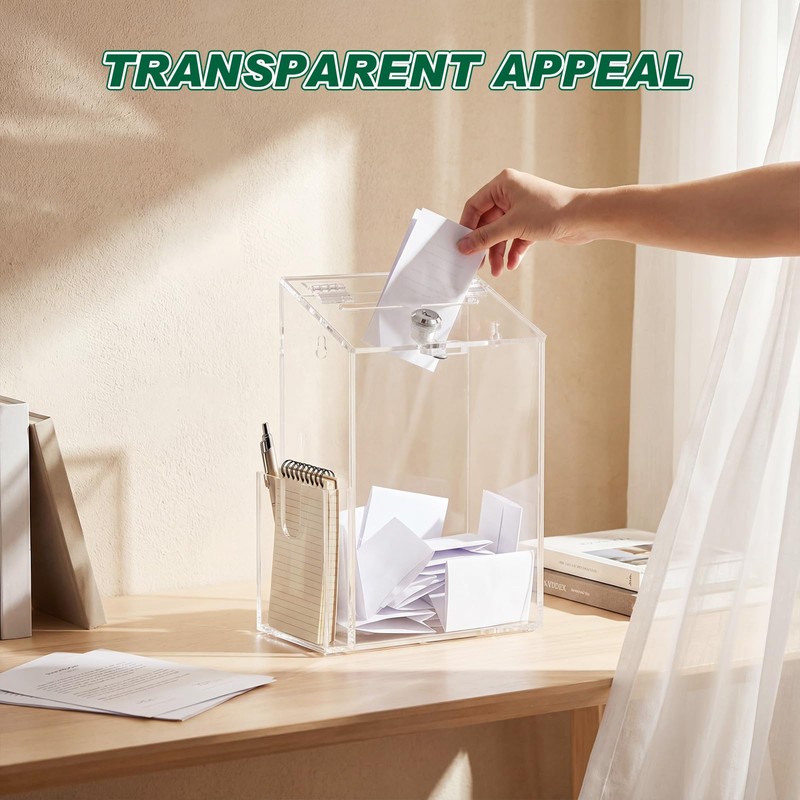 Juexica Acrylic Suggestion Box with Lock Clear Donation Box with