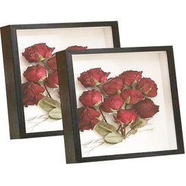 ZOTIKA 2 Piezas Marcos de Sombra de 8 x 8 Pulgadas, Marco de Fotos de Flores secas, Marco de Fotos 3D, 3 cm con Panel acrílico Transparente para Fotos, Manualidades, Recuerdo de Boda (Negro 8x8 3cm)