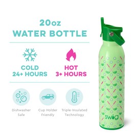 Swig Life 20oz Insulated Water Bottle, Travel Water Bottle with Straw and Lid, Cup Holder Friendly Water Bottles, Stainless Steel Water Bottle, 20 oz Tumbler, Reusable Water Bottle (Tee Time)
