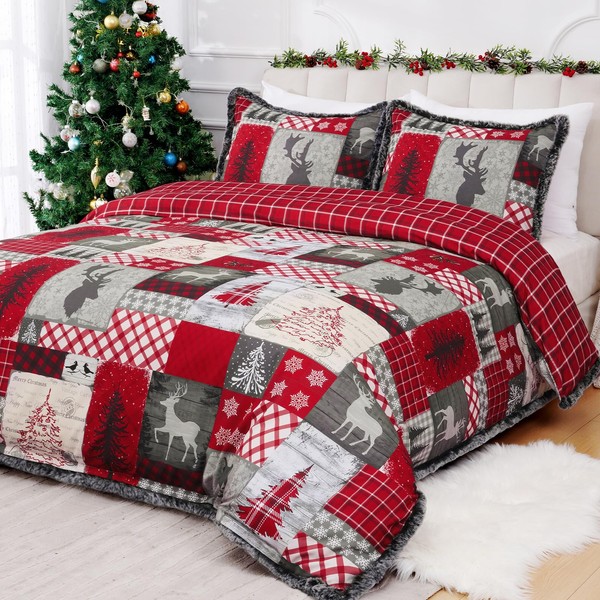 FRAMICS 3 Piece Christmas Duvet Cover King Size Set -