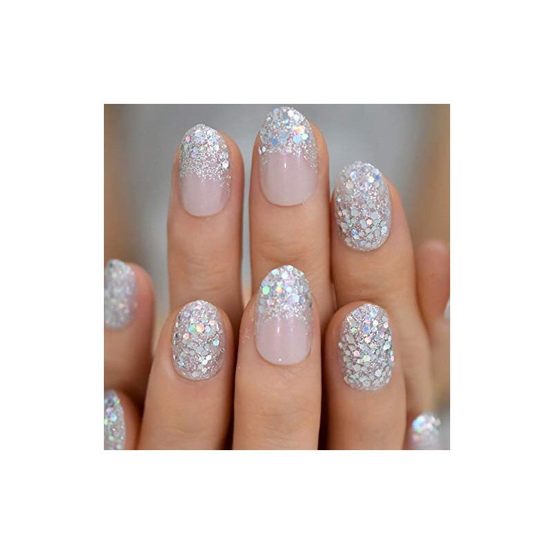 Coolnail Juego completo de uñas postizas holográficas con purpurina degradada