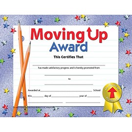 Hayes Moving Up Award Certificate, 8.5" x 11", Pack of 30