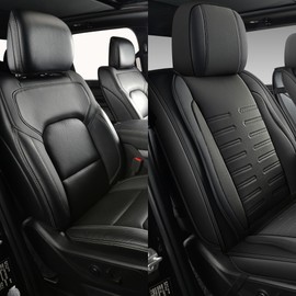 LINGVIDO Pickup Car Seat Covers fits Ford F-150 F150 2009-2025 XL XLT Lariat King Ranch Platinum Tremor Faux Leather Waterproof Vehicle Cushion Seat Covers(Front Seat,Black)