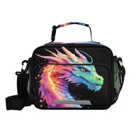 Lightning Dragon Watercolor Lunch Box for Boys Girls Insulated Lunch Bag Kids Cooler Tote Shoulder Strap Reusable School Picnic Travel Office