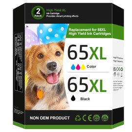 65XL Ink Cartridges Black/Color Combo Pack High Yield Replacement for HP Ink 65 65XL Work for HP DeskJet 3755 3772 3700 3722 3752 2600 2622 Envy 5055 5000 5070 5052 5014 Printer (1 Black,1 Color)
