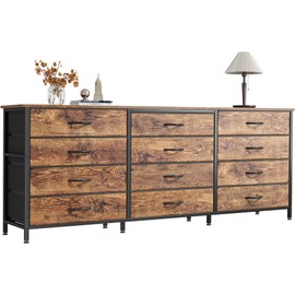 Huuger 63 Inch Long Dresser for Bedroom, TV Stand for 65, 70 Inch TV, 12 Drawer Dresser for Closet, Chest of Drawers for Kids, Large Fabric Drawers for Living Room, Media Console, Rustic Brown