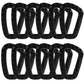 Annlpoy Pack of 12 Carabiners, D-shaped Carabiners, Black, Plastic, Size (8.3 cm x 5.5 cm), Lightweight, Durable and for Outdoor Activities such as Camping, Hiking and Travel