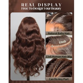 usmoother Chocolate Brown Lace Front Wig 30 Inch Body Wave Lace Front Wigs Human Hair 4# 200 Density 13x6 HD Lace Frontal Wigs Chocolate Colored Body Wave Human Hair Replacement Wigs For Black Women