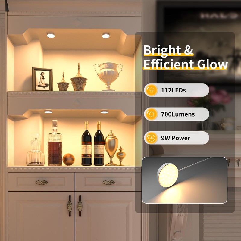 WOBANE Dimmable LED Puck Lights, Under Cabinet Lighting with Switch,