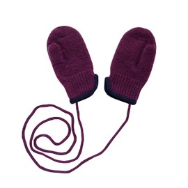 tittimitti 100% Virgin Wool Baby Toddler Kids (6 Months - 7 Years) Thumbed Mittens with String. OEKO-TEX® Standard 100, Berry, 3-5T