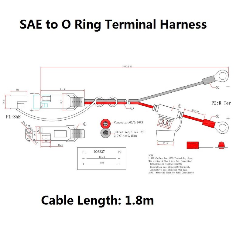 SPARKING 6FT Ring Terminal Cable - SAE to O Ring