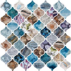 STICKGOO 10-Sheet Arabesque Tile Peel & Stick Backsplash, 12”X12” White Marble Look Self-Adhesive Kitchen Backsplash Tiles (Thicker Design) - Faux Blue Agate - Color: Multicolor