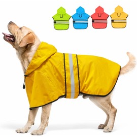 Candofly Dog Raincoat Hooded Poncho - Adjustable Waterproof Dog Rain Jacket Lightweight Reflective Dog Rain Coat Pet Slicker for Small Medium Large Dogs (Large, Yellow)