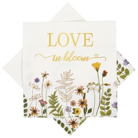 Ottin Floral Love in Bloom Paper Napkins, 5'' Gold Foil Disposable Wedding Cocktail Napkins, 50 Counts for Bridal Shower, Anniversary, Birthday, Valentine's Day, Mother's Day & Baby Showers