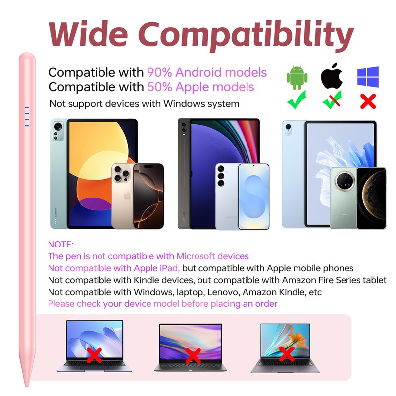 Tablet Pen for Android, Stylus Pen for Touchscreen Pink