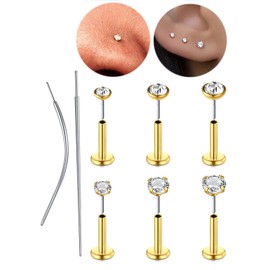 MODRSA Gold Nose Studs Threadless Nose Stud 18g Flat Back Nose Stud 18g Cartilage Earring Flatback Nose Stud 18 Gauge Nose Rings Push in Nose Stud Helix Conch Earring Studs for Women 6mm